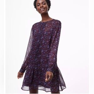 LOFT Purple Floral Long Sleeve Dress